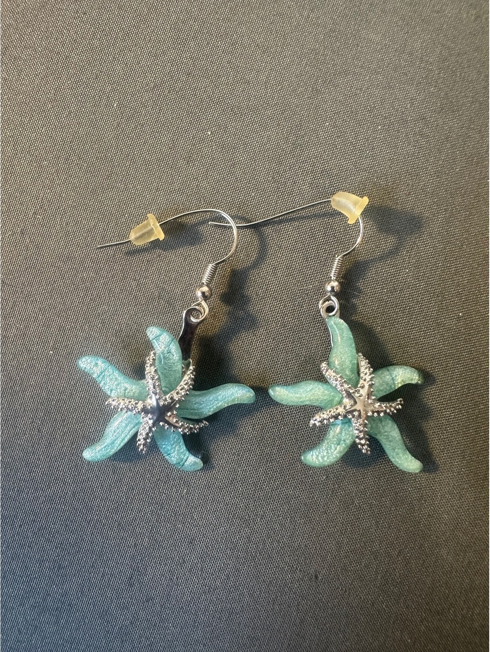 Teal Seashell Starfish Dangle Earrings